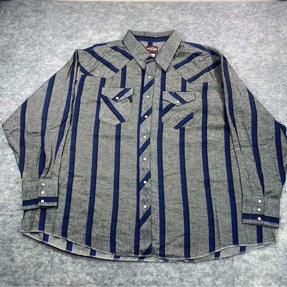 Wrangler Mens Blue/Gray Striped Long Sleeve Pearl Snap Button Down 75098AS 4XBig - Picture 1 of 12